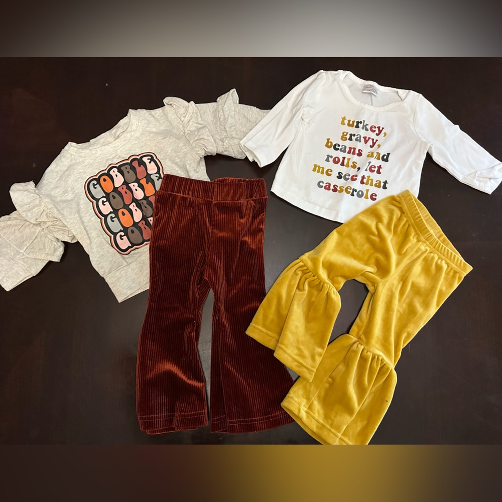 Kids Thanksgiving Outfit Set with Graphic Tees and Corduroy Pants